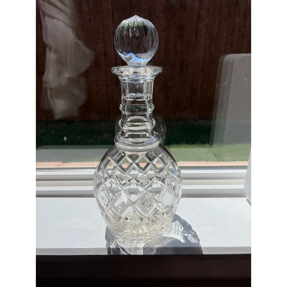 VTG Stuart Crystal Round Decanter with Stopper Diamond Cut Glass